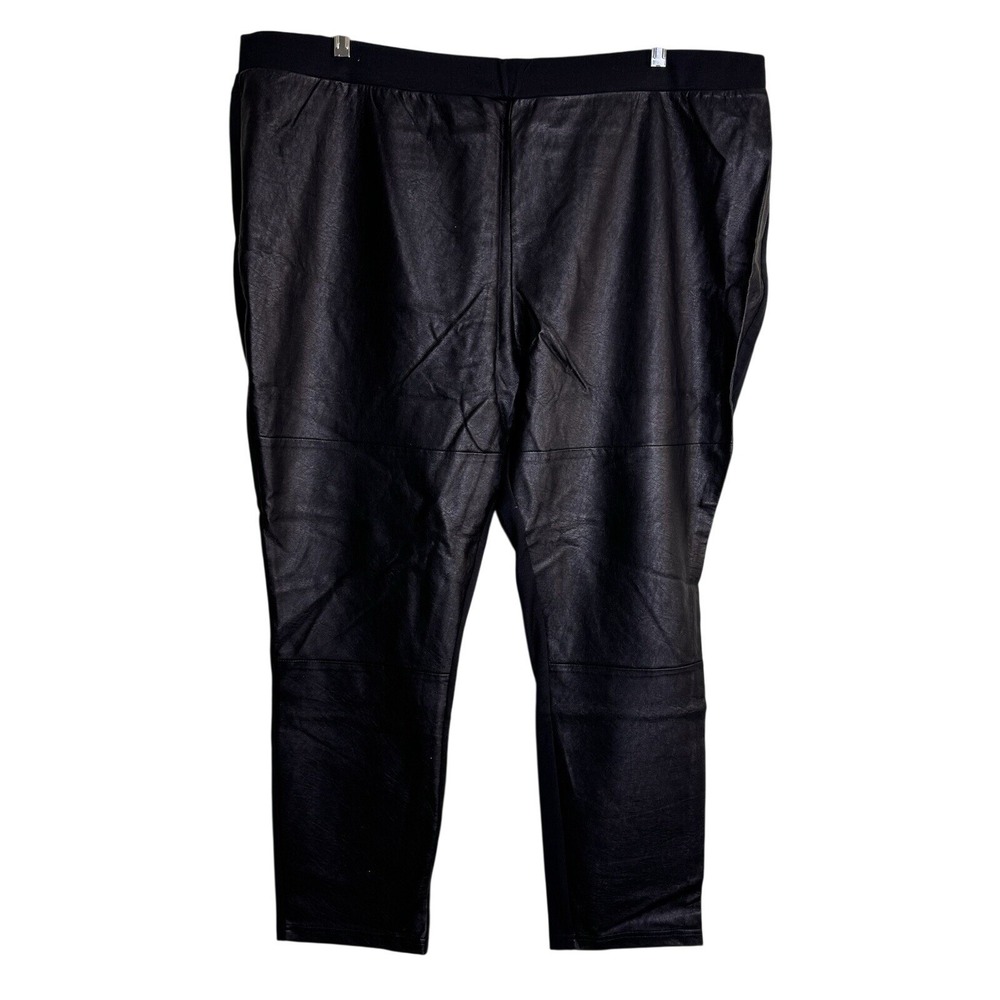 Nancy O'Dell Faux Leather Front Pants 3X Black Mixed Media‎ Ponte Back Pull On